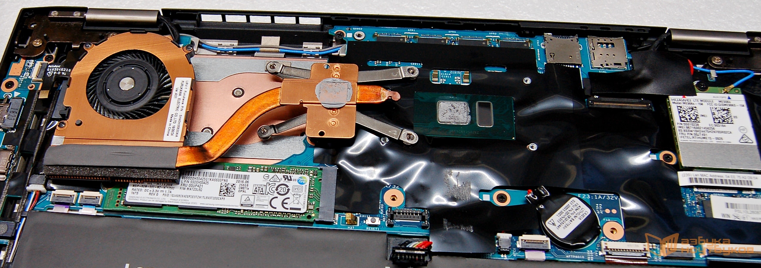 Материнская плата ноутбука Lenovo Carbon X1 Gen4 - процессор i7-6500 и система охлаждения NIDEC.