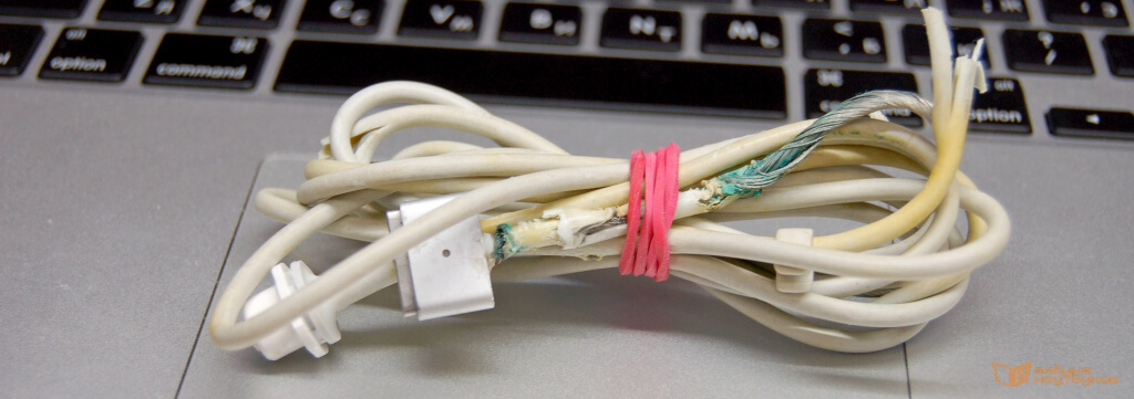 Поврежденный кабель magsafe 2 - повреждение изоляции и токоведущих проводов